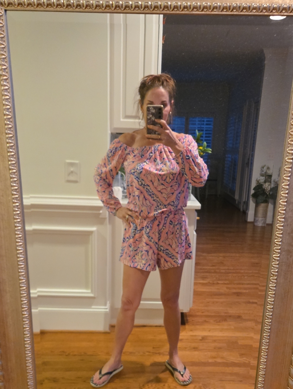 Lilly Pulitzer Pink Tropical Print Off-Shoulder Romper